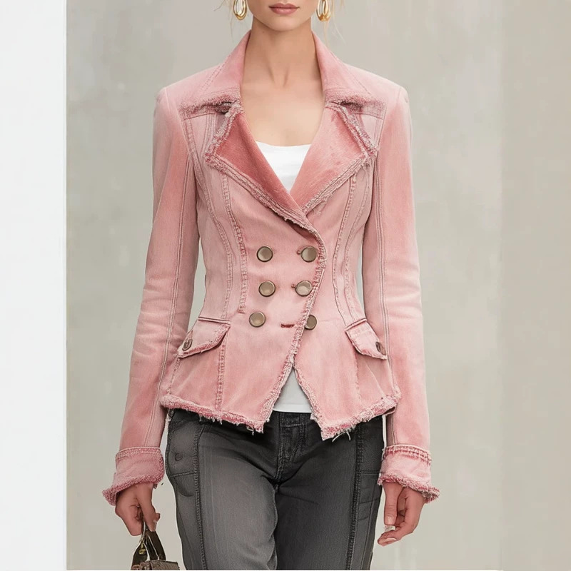Fashionable Casual Washed Distressed Slim-fit Denim Jacket