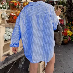 Casual Resort All-match Long-sleeve Jacket Top Shirt - Denim Blue - View 1