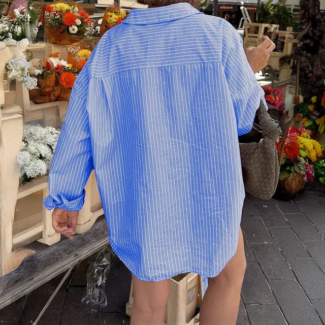 Casual Resort All match Long sleeve Jacket Top Shirt Denim Blue - Shop at LoveMi