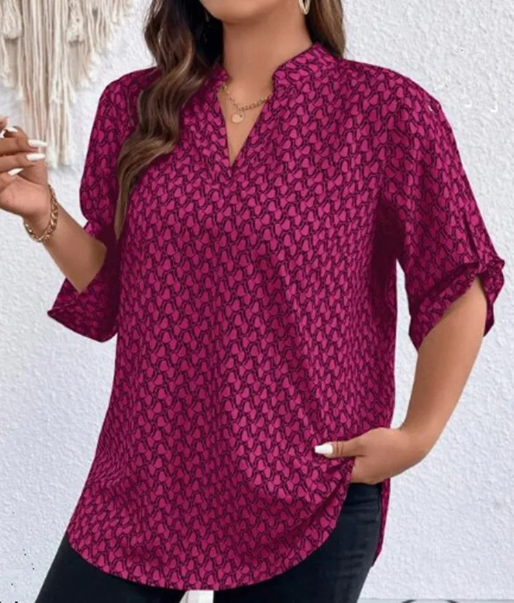 Women's Shirt V-neck Long Sleeve Temperament Printed Slimming Top - No 6 Color-Xl