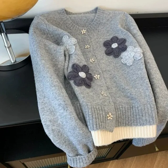 Women's Korean style Flower Loose Sweater Autumn And Winter Gray - Shop at LoveMi