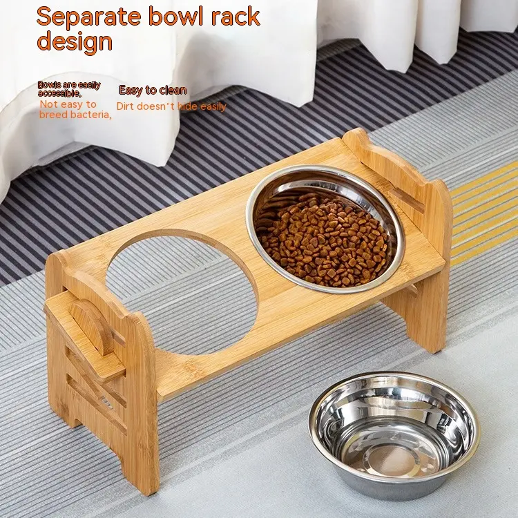 Pet Cat Food Double Bowl Bracket Stainless