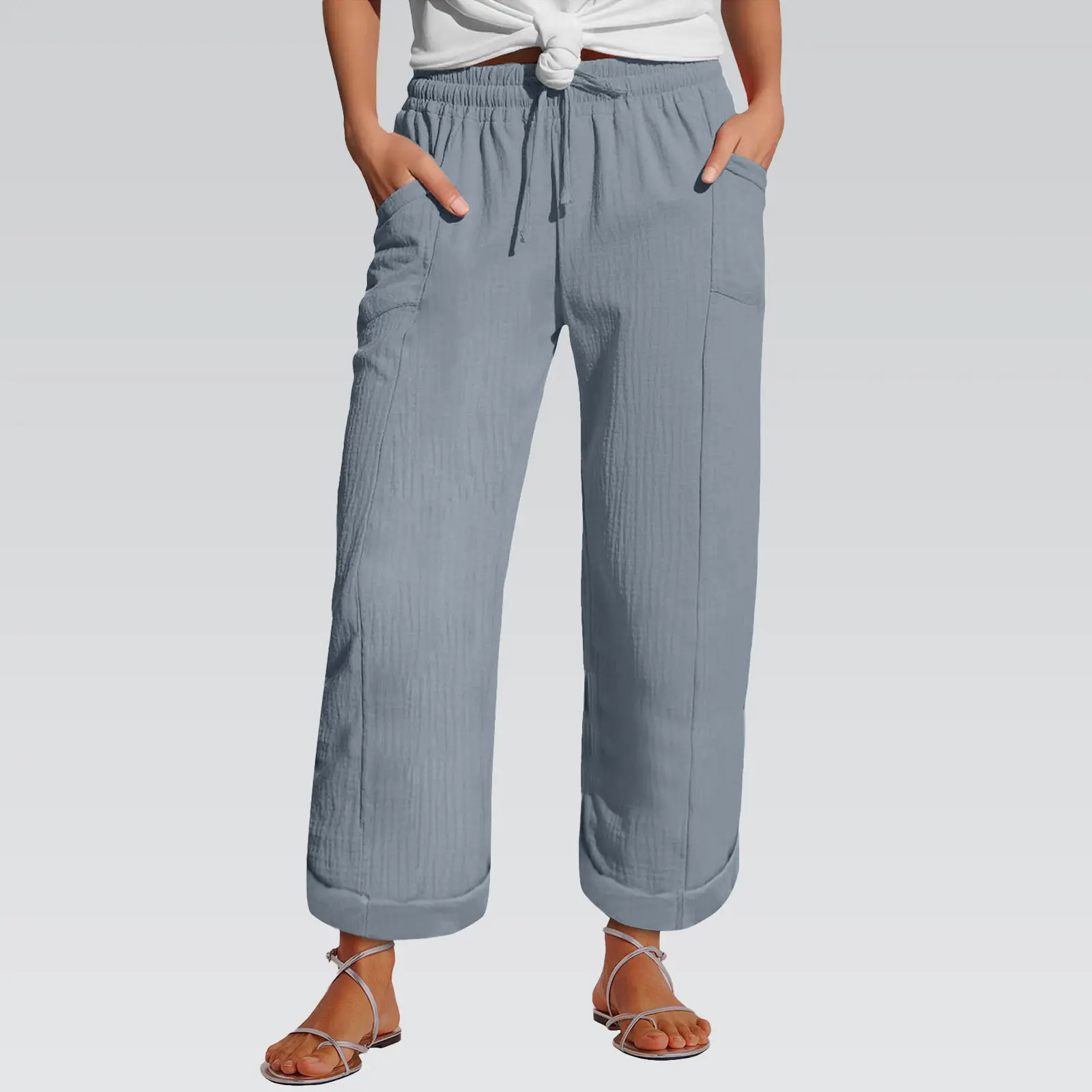 High-waisted Belted Loose-fitting Wide-leg Trousers