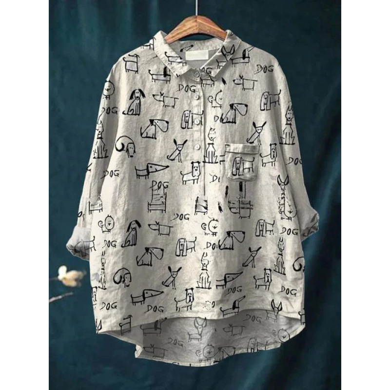 Womens European And American-style Retro Digital-print Animal Shirt