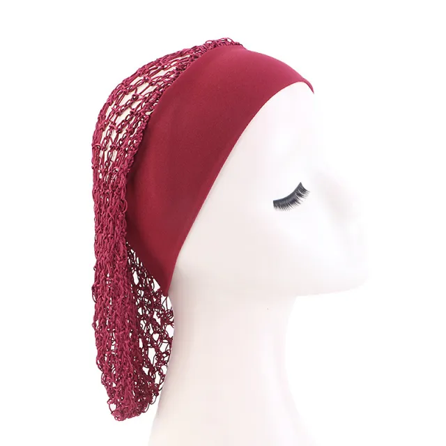 Elastic Wide brimmed Hair Net Head Cover Hand Crocheted Hair Net Wine Red - Shop at LoveMi