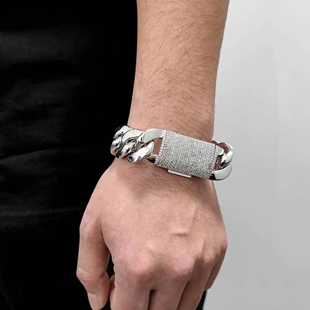 Hip Hop Ear Accessories Zircon Flip Buckle Glossy Cuban Bracelet