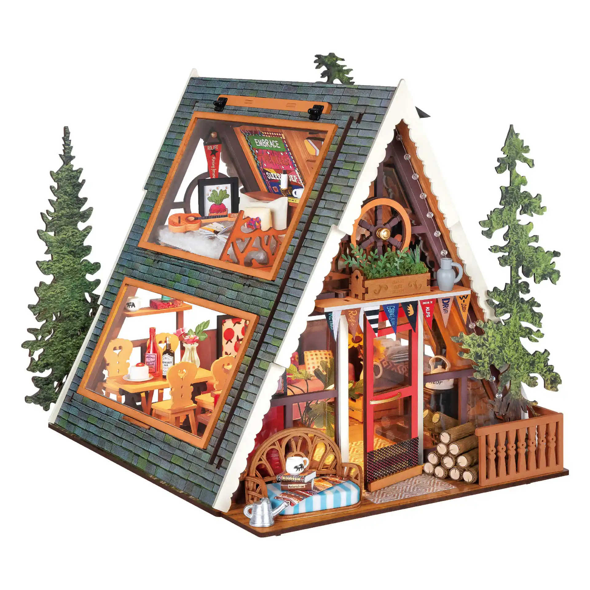 Triangular Wooden House Handmade Art House European-Style Villa Educational Puzzle