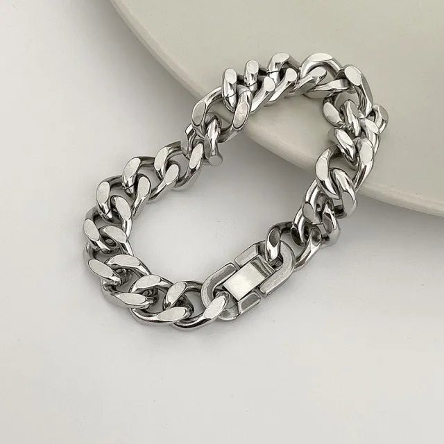 Couple Titanium Steel Cuban Link Chain Bracelet Does Not Fade Width 1Cm - Shop at LoveMi