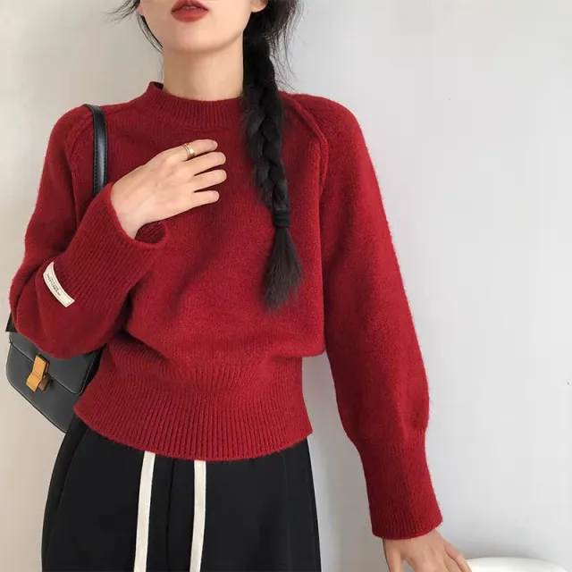 Autumn All matching Lazy Style Pullover Sweater Purplish Red - Shop at LoveMi