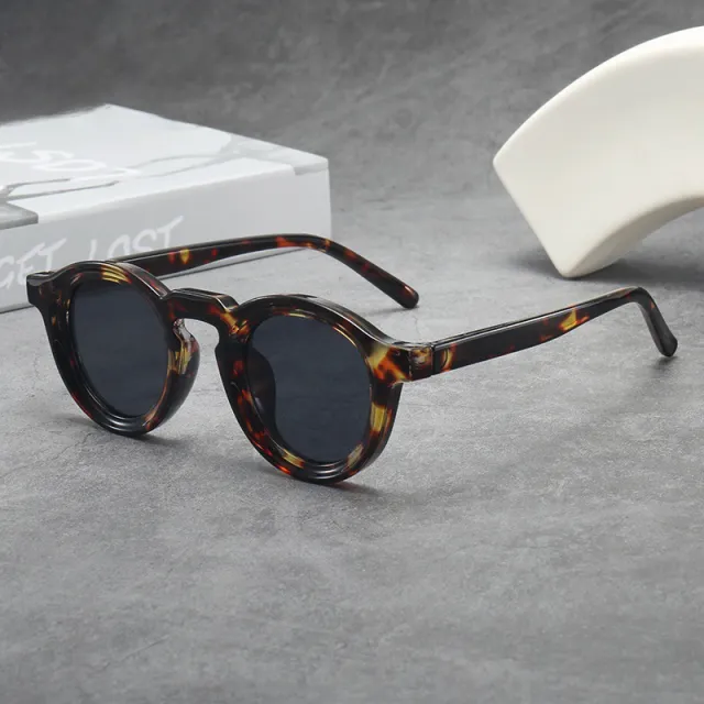 Vintage Round Frame Sunglasses For Women Hawksbill Box Black And Grey - Shop at LoveMi