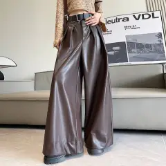 Suit Wide-leg Leather Pants Women's High Waist Loose - Brown Separate Pants - View 1