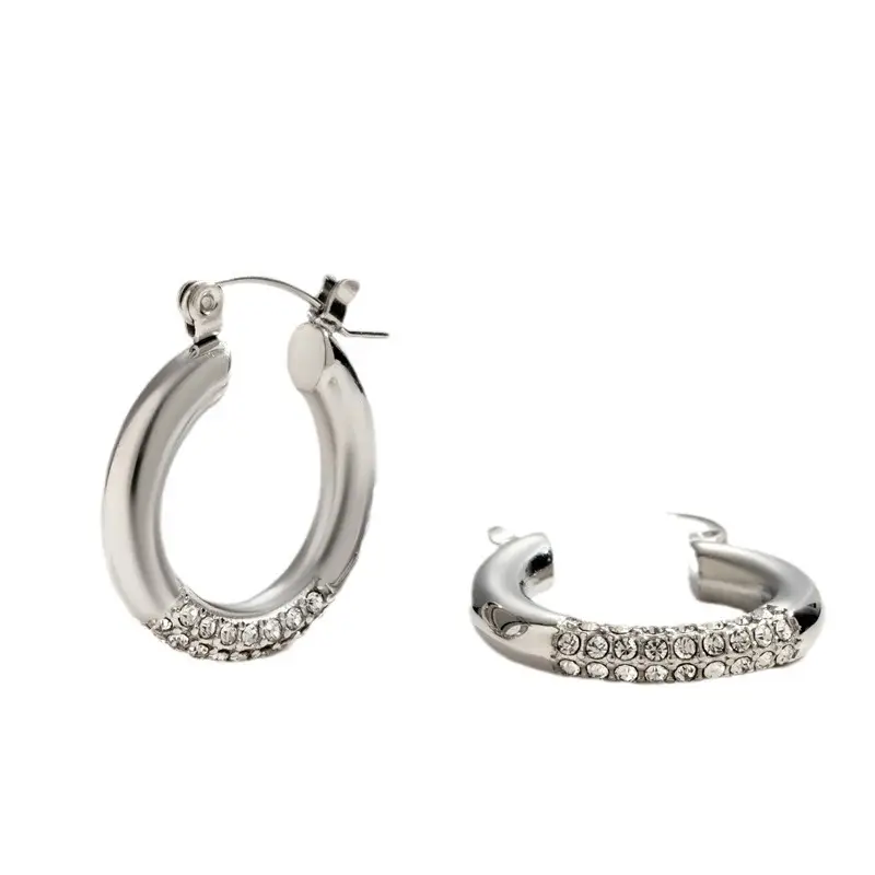 Sleek Stylish And Personalized Titanium Steel Stud Earrings With Diamond Accents