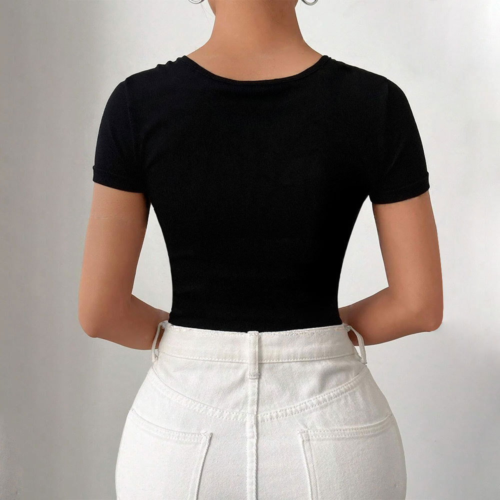 Womens Asymmetrical One-shoulder Twisted-design Short-sleeve Figure-hugging Bodysuit