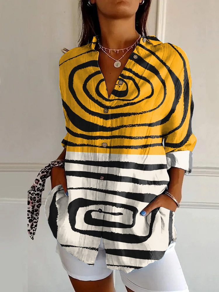 Womens Floral Pattern 3D Printed Long-Sleeve Shirt