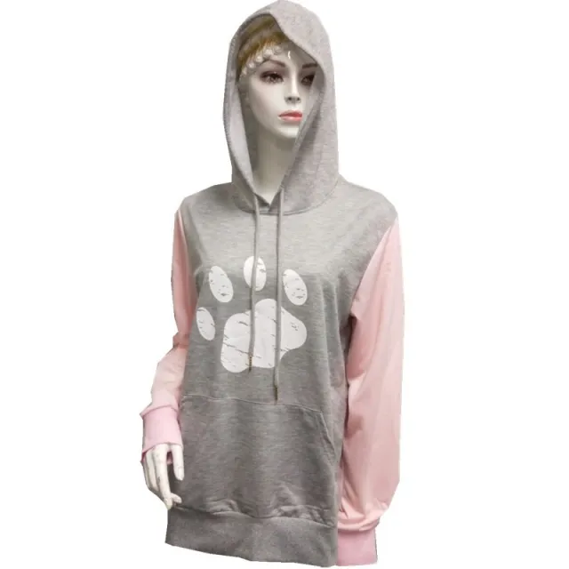 Women's Long sleeved Hooded Sweater Printed Pullover Coat Light Gray - Shop at LoveMi