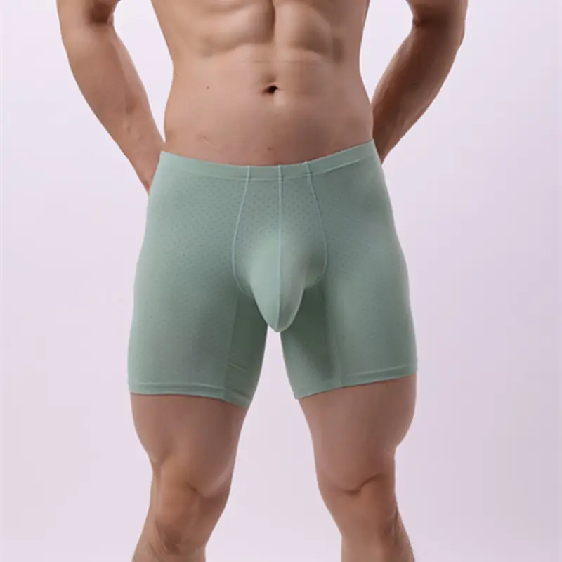 Mens Wide Sexy Sheer Chafe-resistant Solid-color Boxer