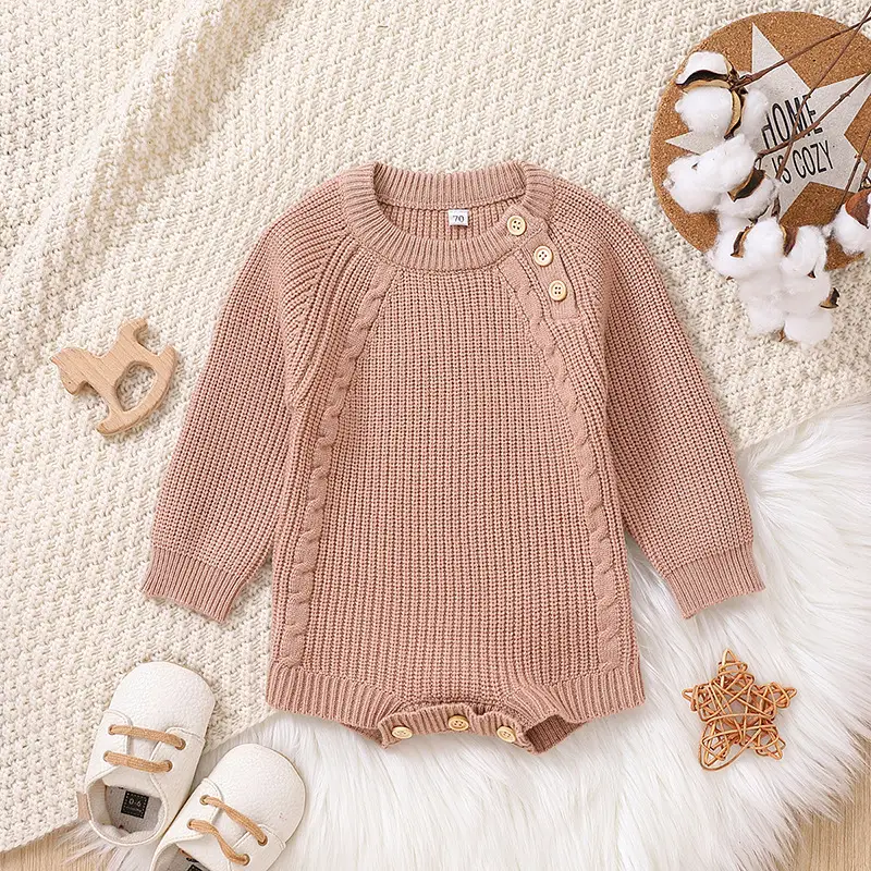 Solid Color Long Sleeve One-piece Sweater Keep Baby Warm Romper Romper