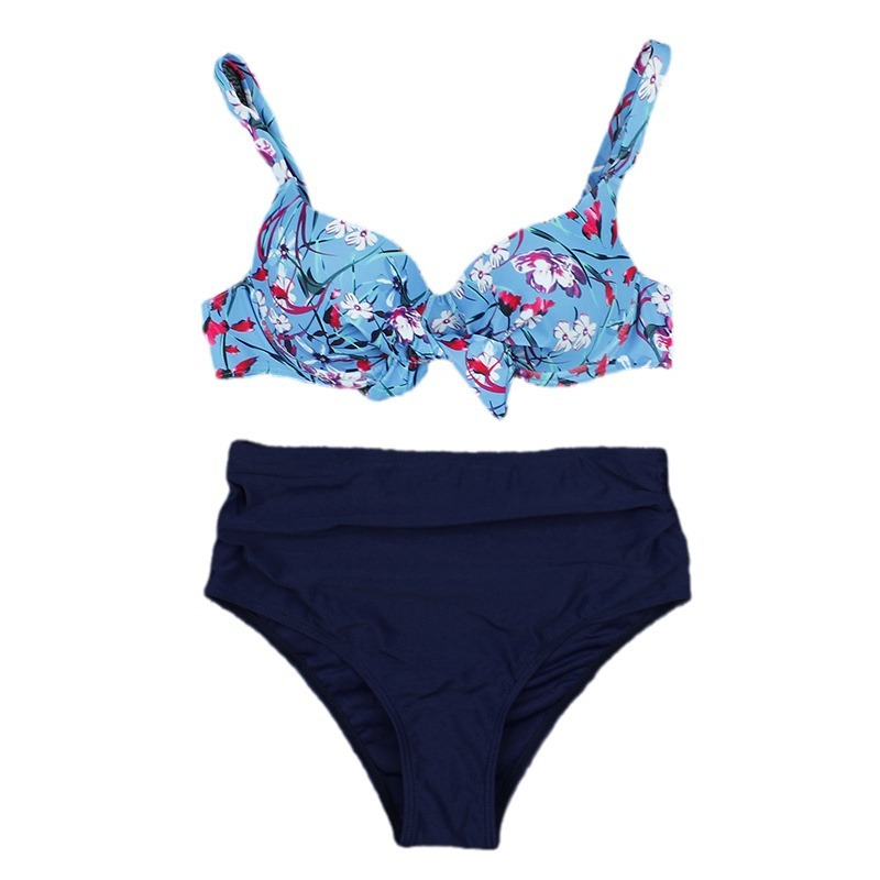 Printed Hard Bag Solid Color High Waist Sexy Split Bikini Female