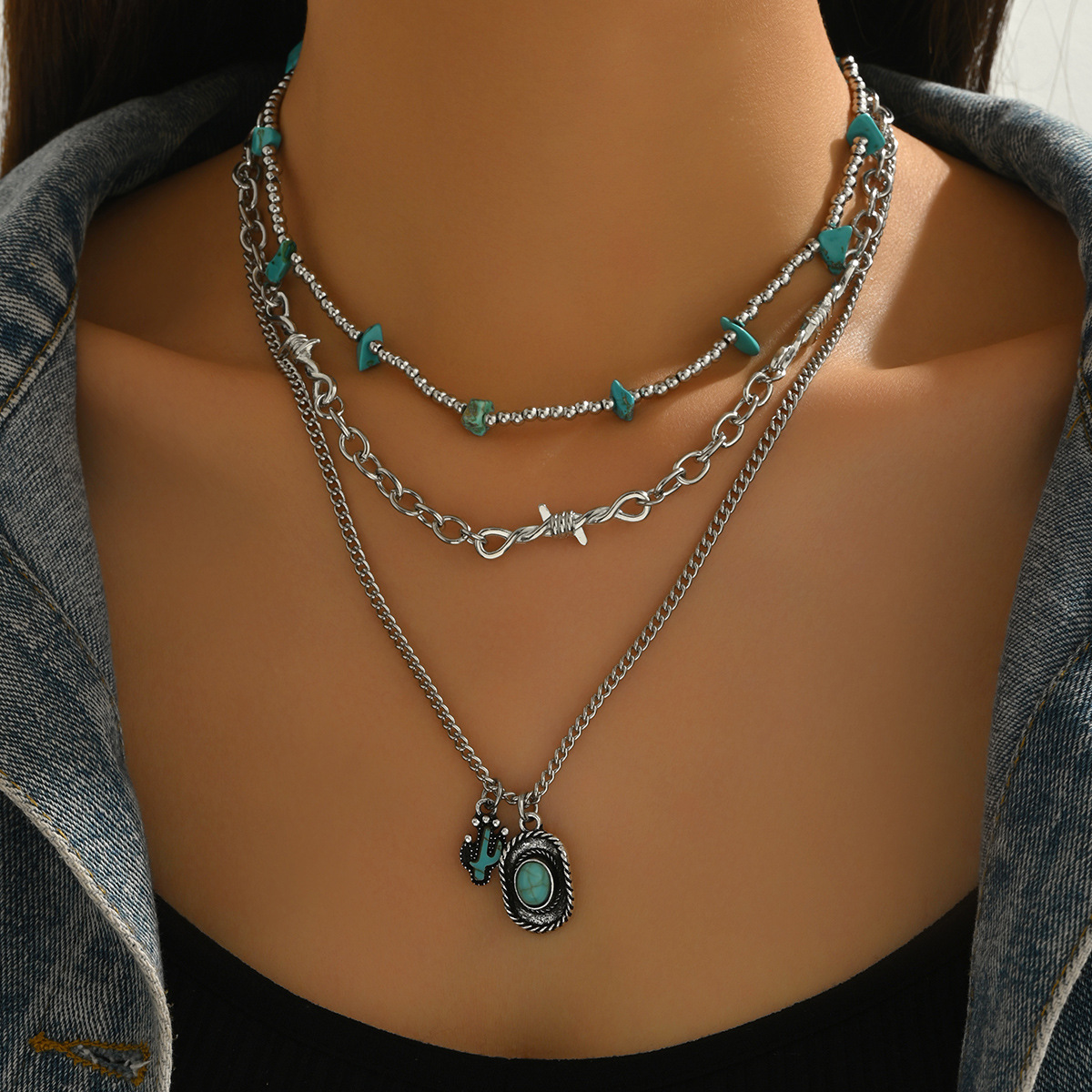 Western Cowboy-Style Turquoise Necklace Set