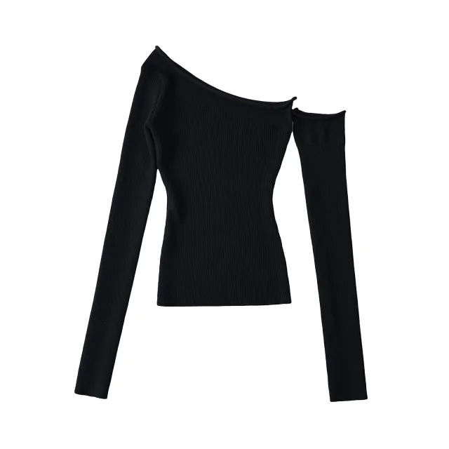 New Women's Elastic Thread Sunken Stripe Knitwear Sweater Black - Shop at LoveMi