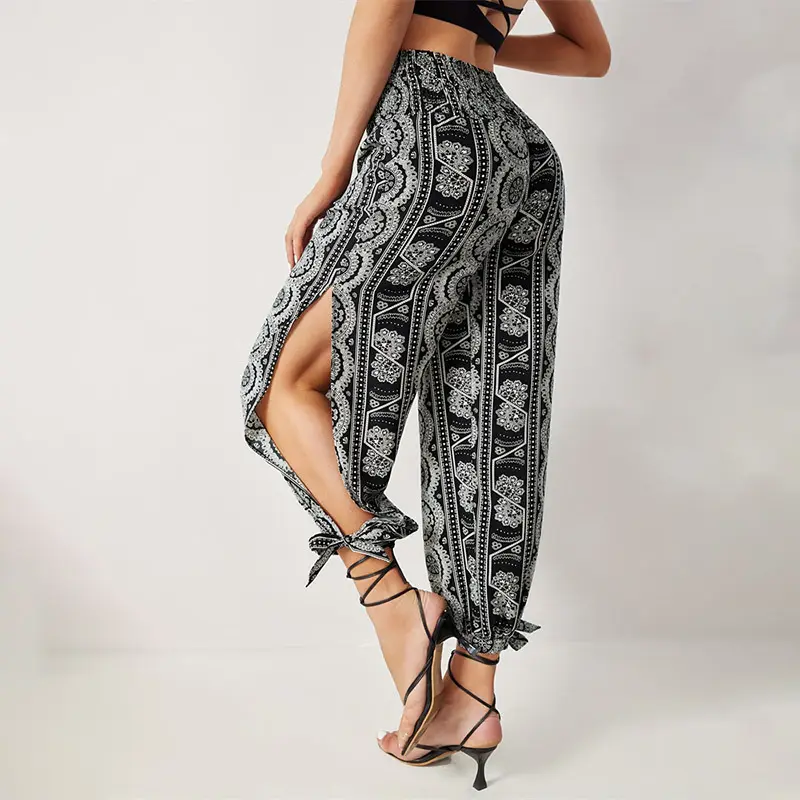 Womens Pants Category Wholesale Pleated Waist Slit