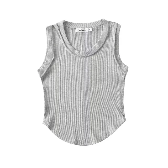 New U collar Women's Solid Color Curved Edge Vest Light Gray - Shop at LoveMi