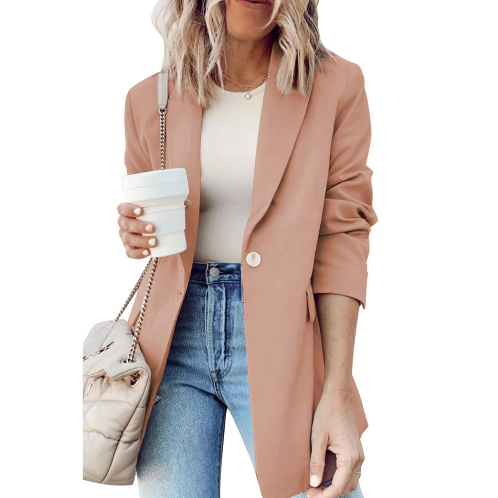 Single Button Small Suit Female New Solid Color Slim Waist Trimming Coat