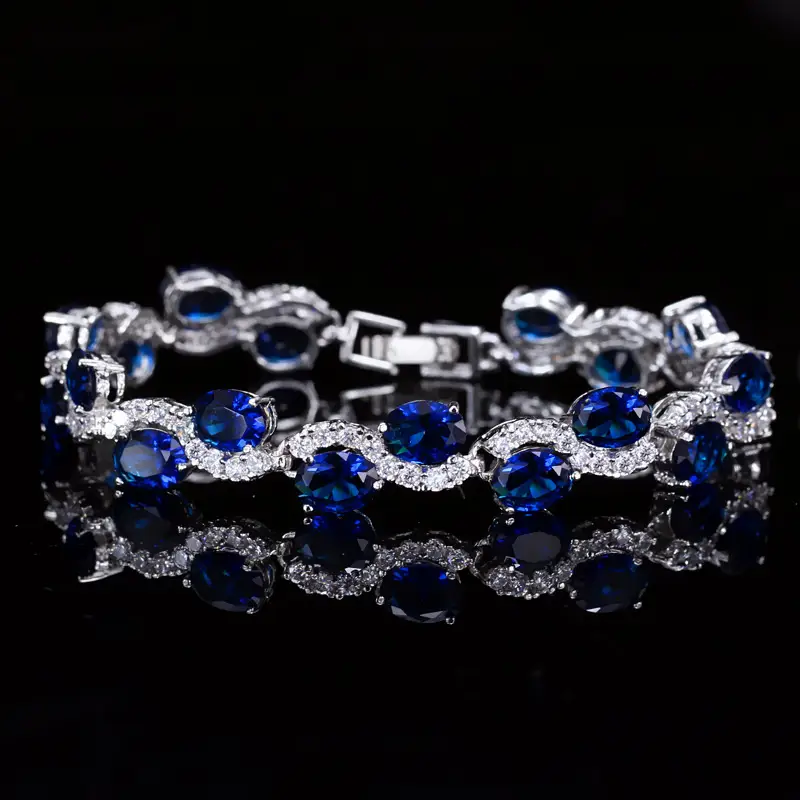 Copper Plating Real White Gold Color 18K Zircon Bracelet