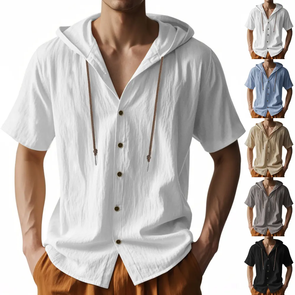 Loose Hooded Short-sleeved Shirt for Men