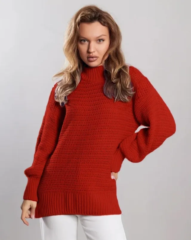 Pullover Long Sleeve Split Bottoming Sweater Red - Shop at LoveMi