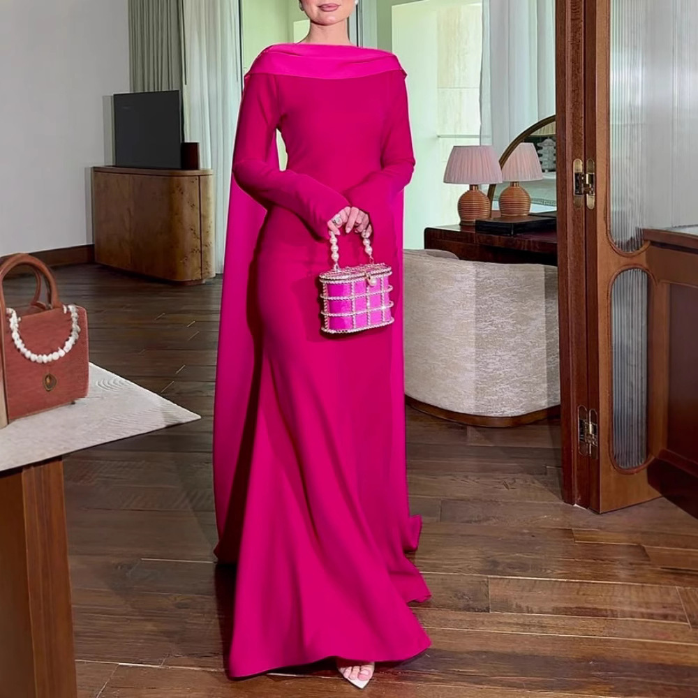 European And American Middle East Sexy Sheath Shawl Ribbon Evening Dress Rose Red - Shop at LoveMi