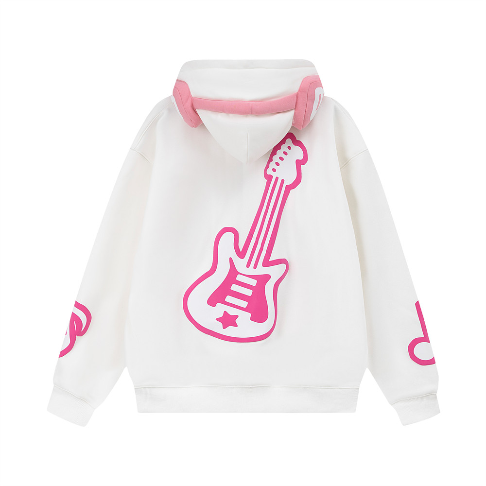 Note Printing Plus Velvet Hooded Sweater Cardigan