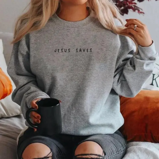 Jesus Save Christian Sweatshirt Faith Top Gray - Shop at LoveMi