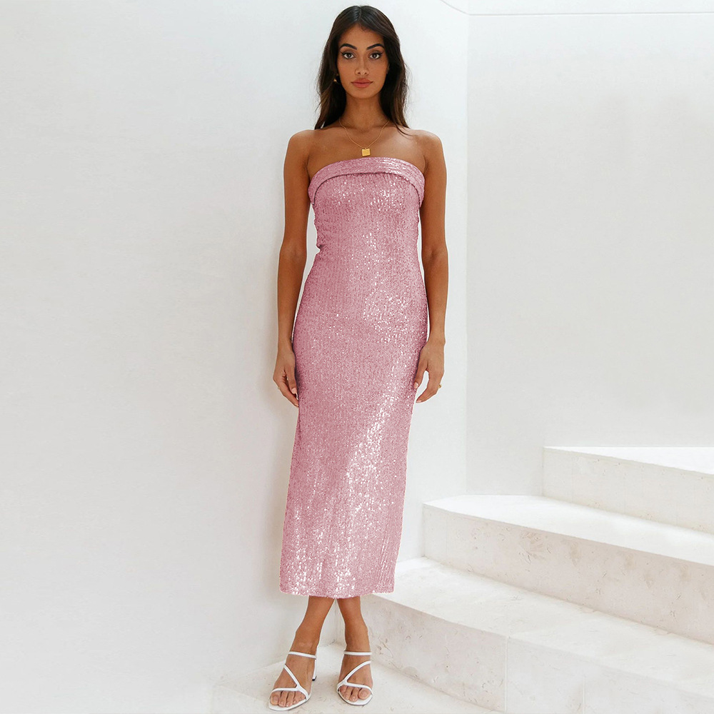 Sexy Tube Top Women's Clothing Sequins Dress Hollow Out