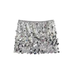 European And American Style A- Line Skirt High Waist Sheath Sequins Mini Skirt Women - Silver - View 1