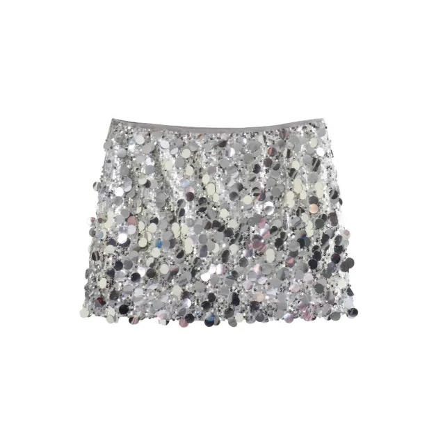 European And American Style A Line Skirt High Waist Sheath Sequins Mini Skirt Women Silver - Shop at LoveMi
