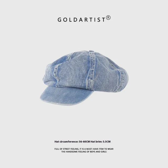 Blue Denim Beret Women's All match Retro Light Blue Denim Octagonal Cap - Shop at LoveMi
