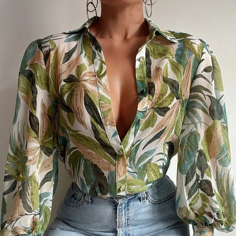 Long Sleeve Lapel Cardigan Single-breasted Solid Color Half-length Lantern Sleeve Temperament Commute Red Shirt