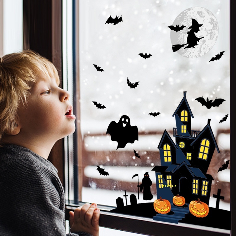 Halloween Decoration Haunted House Sticker Witch Ghost Bat