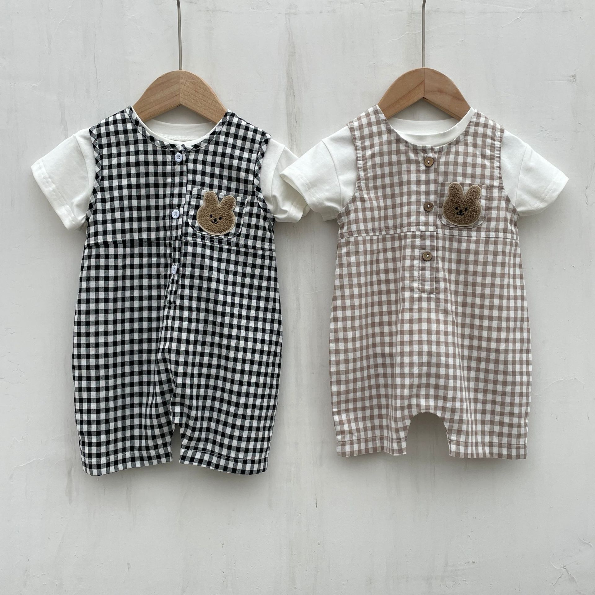 Summer New Thin Type Sleeveless Leotard Baby Boy Plaid Chest Bear Vest Bodysuit Romper