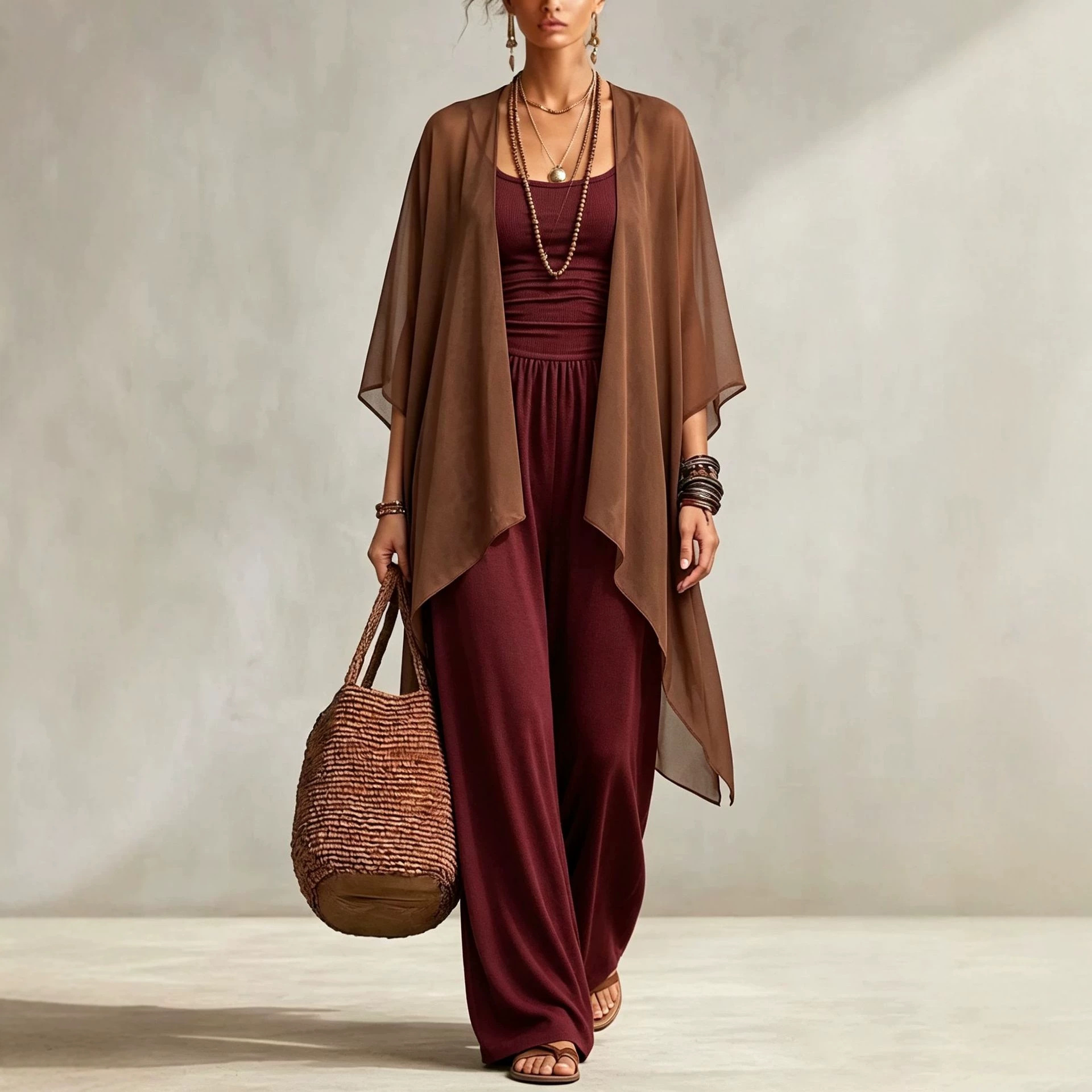 Women's Casual Jumpsuit With Straps And Shawl 2-piece Set