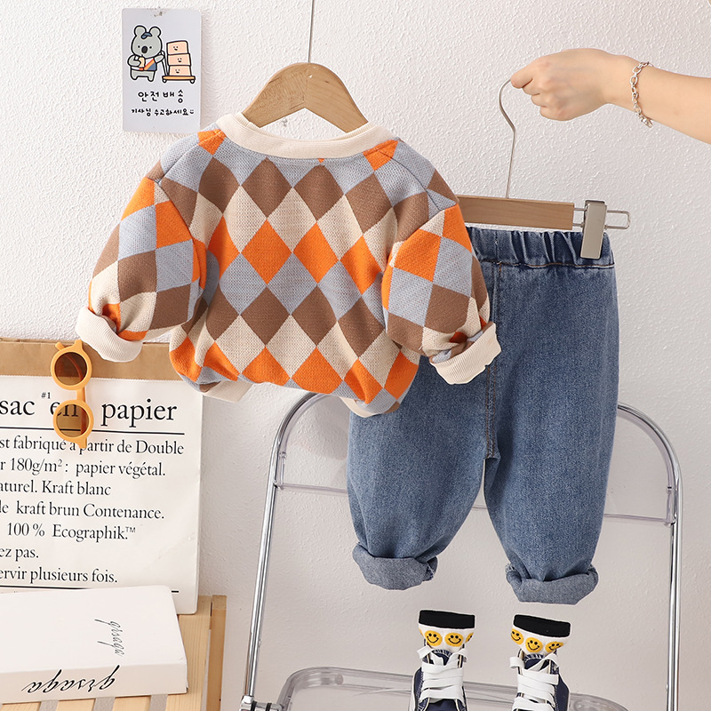 New Boys' Colored Quilt Panda Coat Three-piece Set