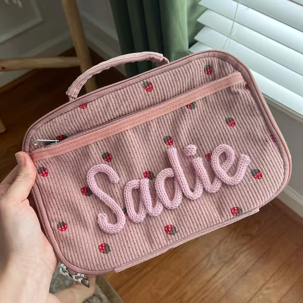 Personalized Embroidered Corduroy Lunch Bag — image 1