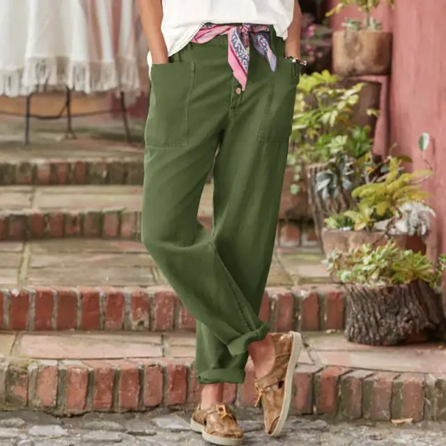Casual Breasted Cotton Linen Loose Casual Women's Cotton Pants Green - Shop at LoveMi