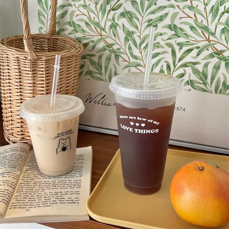 Ins Cute Bear English Plastic Straw Water Cup