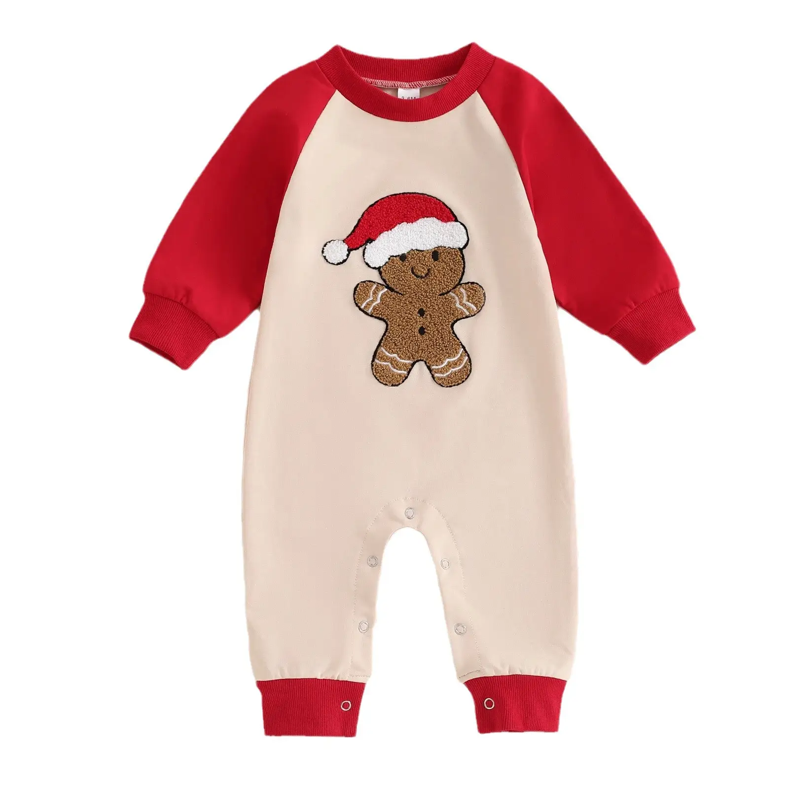 Newborn Western Style Cute Christmas Embroidered Color Matching Long Sleeve Jumpsuit One-piece