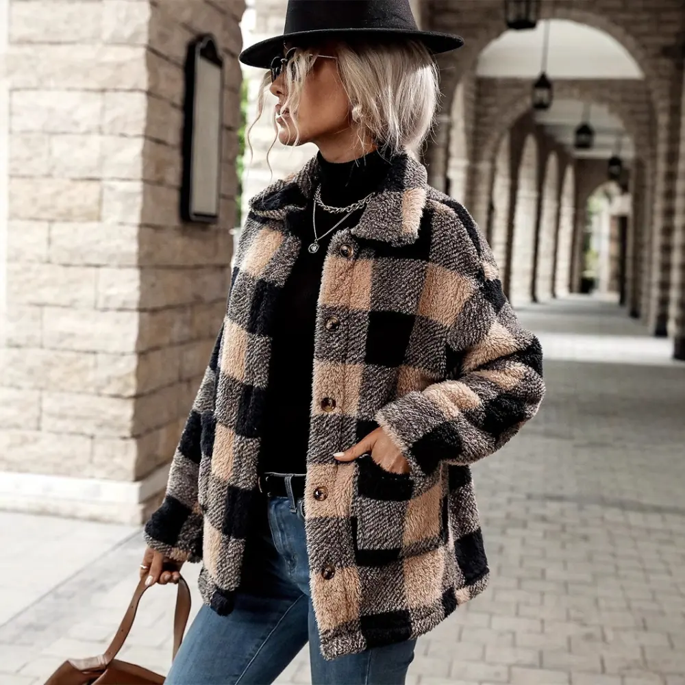 Fashion Loose and Warm Plaid Women's Coat