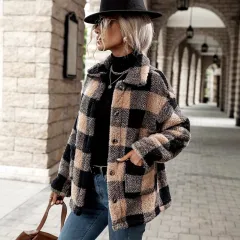 Fashion Loose And Warm Plaid Women's Coat - Black - View 1