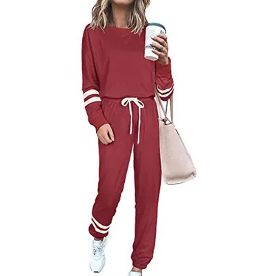 Women's Clothing Plus Size Loose-fitting Solid Color Long Sleeves Casual Suit - Red