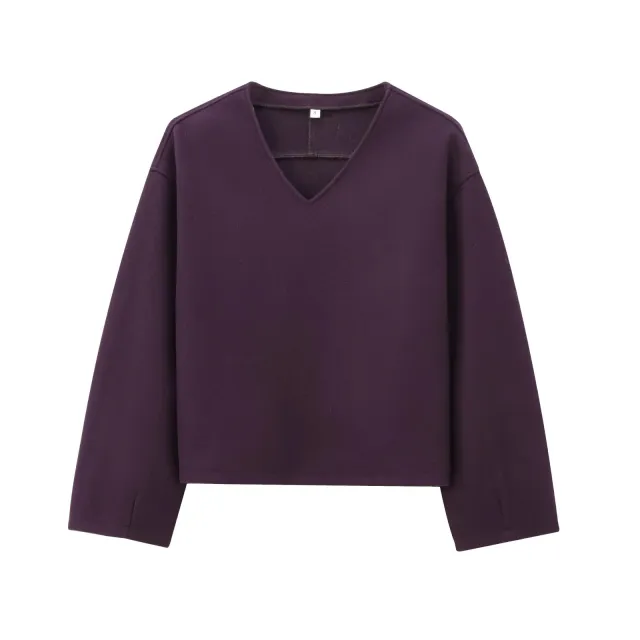 Women's Fashion Tara Fleece Jersey V neck Sweatshirt Suit Dark Purple Top - Shop at LoveMi